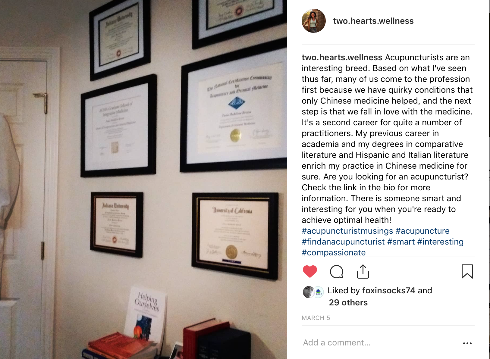 Screen Shot from Instagram w/picture of Dr. Bruno's diplomas